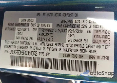 2024 Mazda Cx-5 2.5 S Premium from USA, damaged, VIN JM3KFBDM6R0364072